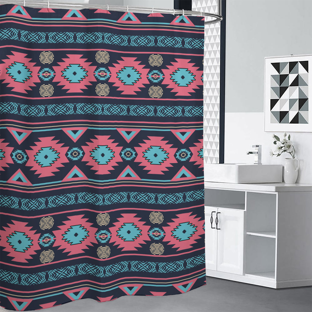 Pink And Blue Southwestern Pattern Print Shower Curtain