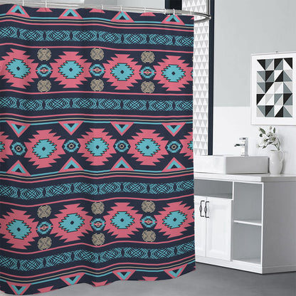 Pink And Blue Southwestern Pattern Print Shower Curtain