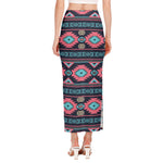 Pink And Blue Southwestern Pattern Print Side Slit Maxi Skirt