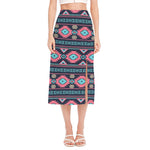 Pink And Blue Southwestern Pattern Print Side Slit Midi Skirt