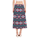 Pink And Blue Southwestern Pattern Print Side Slit Midi Skirt