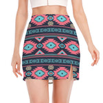 Pink And Blue Southwestern Pattern Print Side Slit Mini Skirt