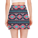 Pink And Blue Southwestern Pattern Print Side Slit Mini Skirt