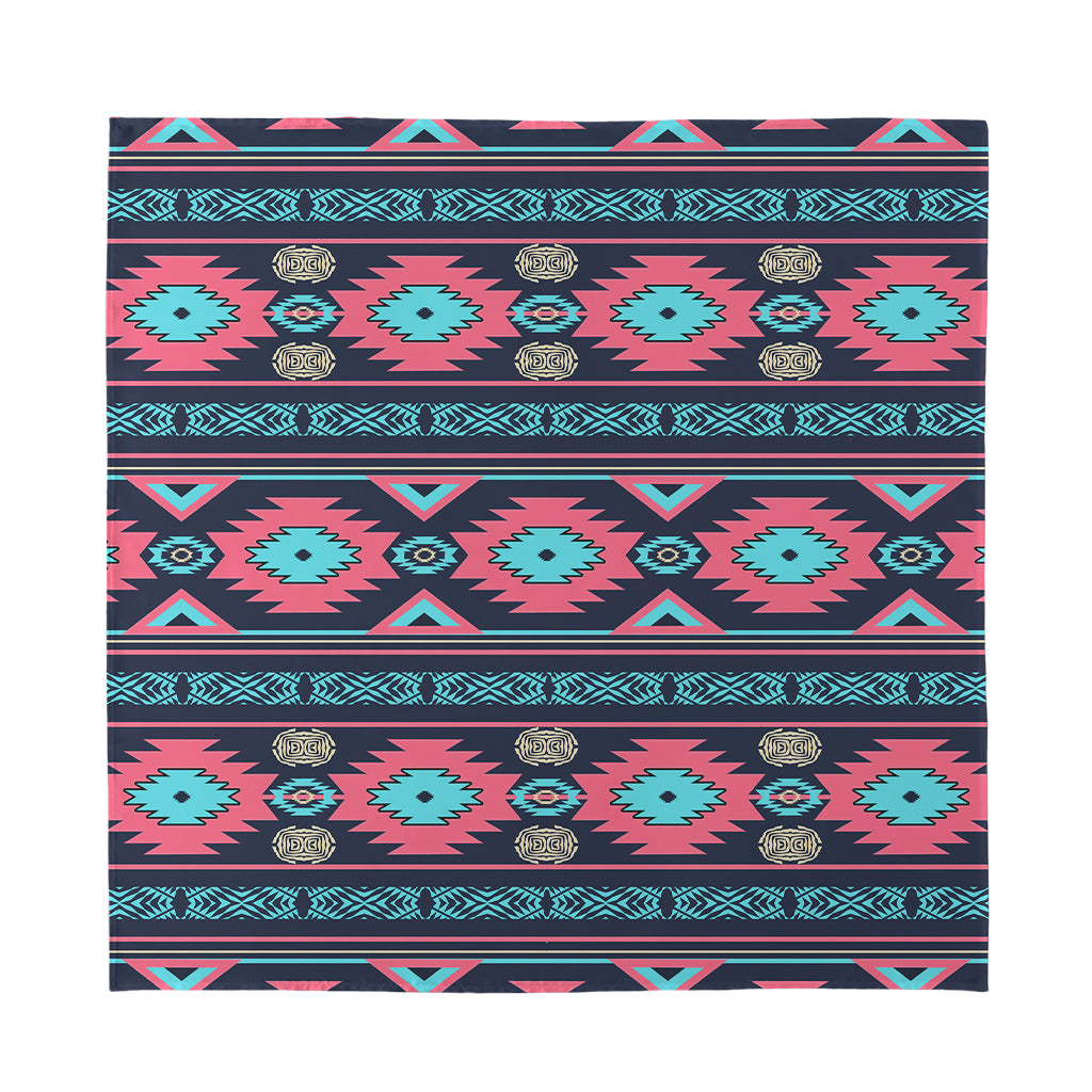 Pink And Blue Southwestern Pattern Print Silk Bandana