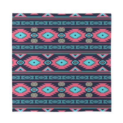Pink And Blue Southwestern Pattern Print Silk Bandana