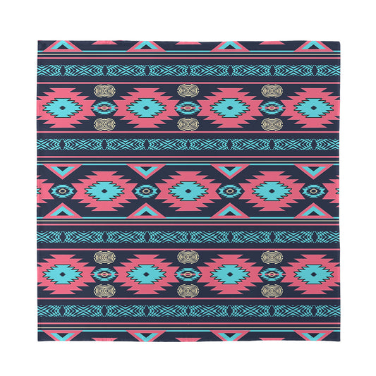 Pink And Blue Southwestern Pattern Print Silk Bandana