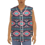 Pink And Blue Southwestern Pattern Print Sleeveless Baseball Jersey