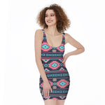 Pink And Blue Southwestern Pattern Print Sleeveless Bodycon Dress