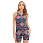Pink And Blue Southwestern Pattern Print Sleeveless One Piece Swimsuit