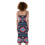Pink And Blue Southwestern Pattern Print Slim Fit Midi Cami Dress