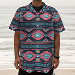 Pink And Blue Southwestern Pattern Print Textured Short Sleeve Shirt