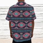 Pink And Blue Southwestern Pattern Print Textured Short Sleeve Shirt