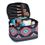 Pink And Blue Southwestern Pattern Print Travel Makeup Bag