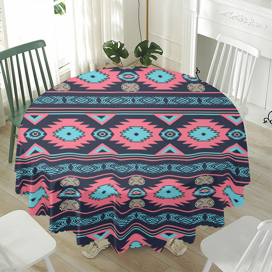 Pink And Blue Southwestern Pattern Print Waterproof Round Tablecloth