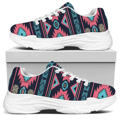 Pink And Blue Southwestern Pattern Print White Chunky Shoes