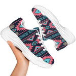 Pink And Blue Southwestern Pattern Print White Chunky Shoes