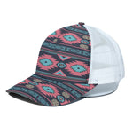 Pink And Blue Southwestern Pattern Print White Mesh Trucker Cap