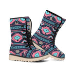 Pink And Blue Southwestern Pattern Print Winter Boots