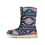 Pink And Blue Southwestern Pattern Print Winter Boots