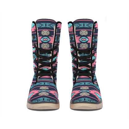 Pink And Blue Southwestern Pattern Print Winter Boots