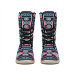 Pink And Blue Southwestern Pattern Print Winter Boots
