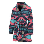 Pink And Blue Southwestern Pattern Print Women's Bathrobe