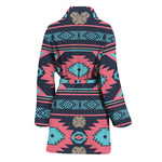Pink And Blue Southwestern Pattern Print Women's Bathrobe