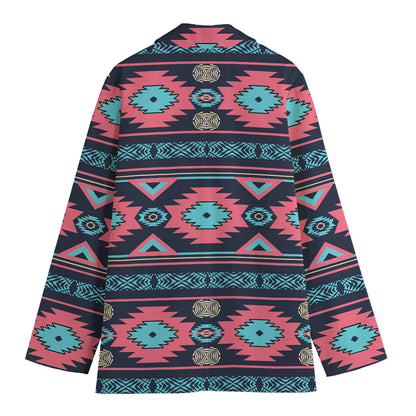 Pink And Blue Southwestern Pattern Print Women's Blazer