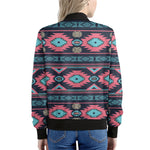 Pink And Blue Southwestern Pattern Print Women's Bomber Jacket