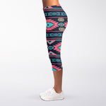 Pink And Blue Southwestern Pattern Print Women's Capri Leggings
