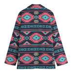 Pink And Blue Southwestern Pattern Print Women's Cotton Blazer