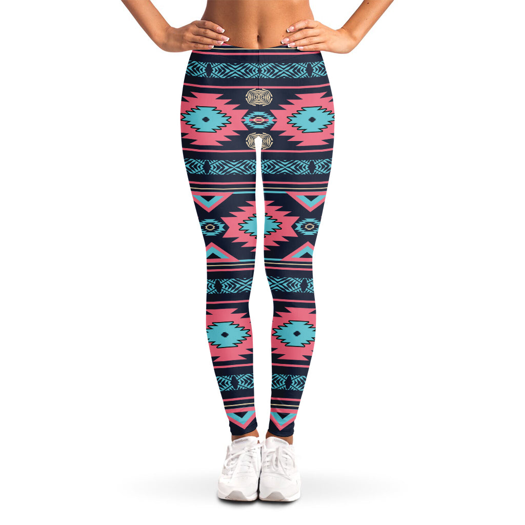 Pink And Blue Southwestern Pattern Print Women's Leggings