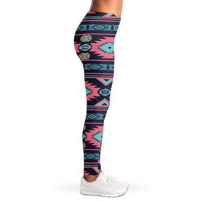 Pink And Blue Southwestern Pattern Print Women's Leggings