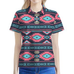 Pink And Blue Southwestern Pattern Print Women's Polo Shirt