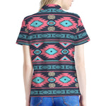 Pink And Blue Southwestern Pattern Print Women's Polo Shirt