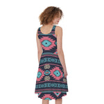Pink And Blue Southwestern Pattern Print Women's Sleeveless Dress