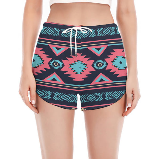 Pink And Blue Southwestern Pattern Print Women's Split Running Shorts