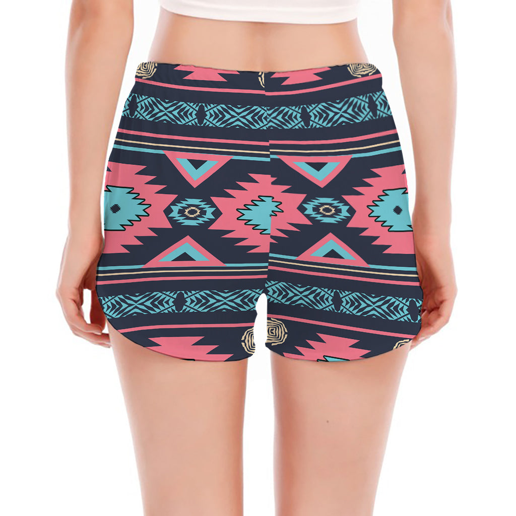 Pink And Blue Southwestern Pattern Print Women's Split Running Shorts
