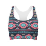 Pink And Blue Southwestern Pattern Print Women's Sports Bra