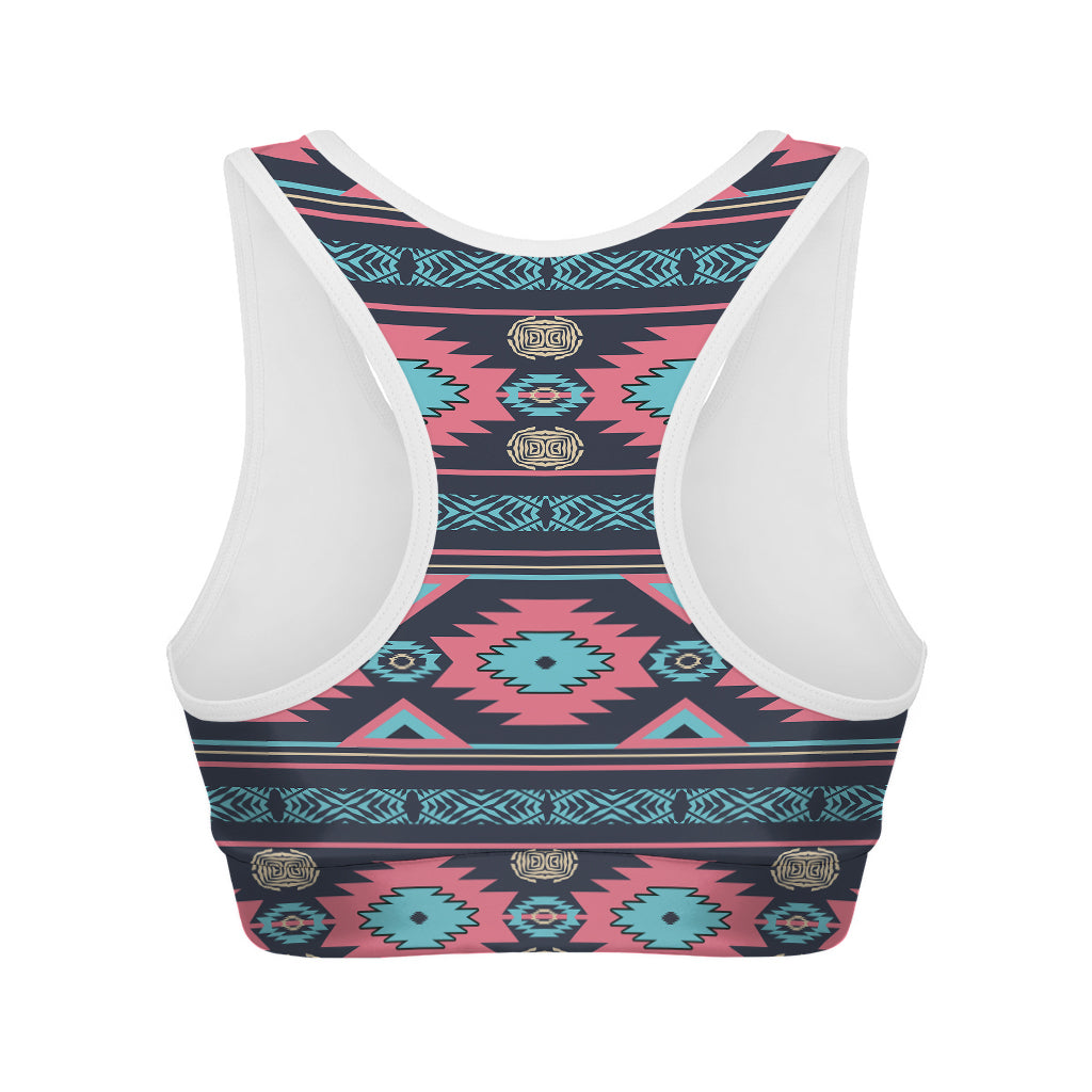 Pink And Blue Southwestern Pattern Print Women's Sports Bra