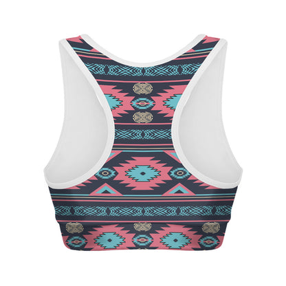 Pink And Blue Southwestern Pattern Print Women's Sports Bra