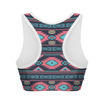Pink And Blue Southwestern Pattern Print Women's Sports Bra