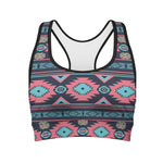 Pink And Blue Southwestern Pattern Print Women's Sports Bra