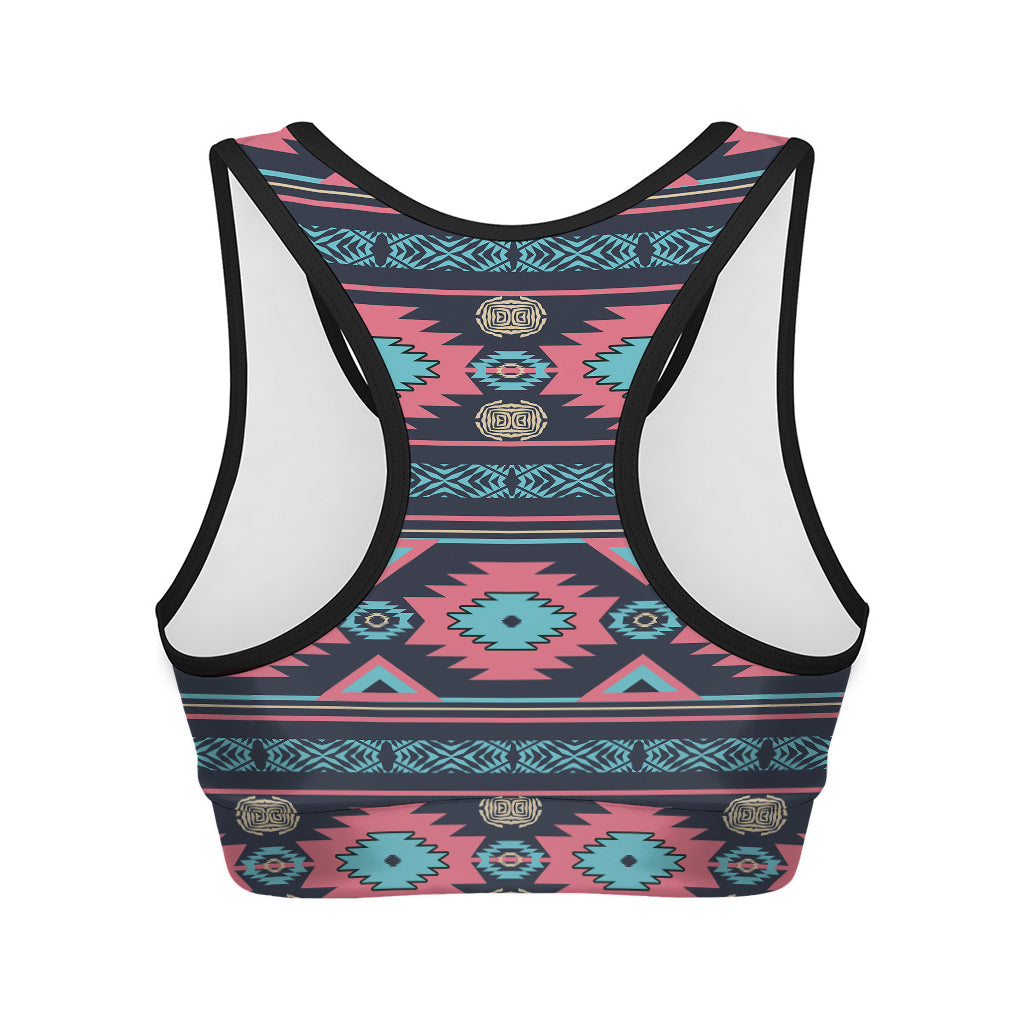Pink And Blue Southwestern Pattern Print Women's Sports Bra