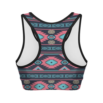 Pink And Blue Southwestern Pattern Print Women's Sports Bra