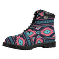 Pink And Blue Southwestern Pattern Print Padded Collar Lace Up Boots