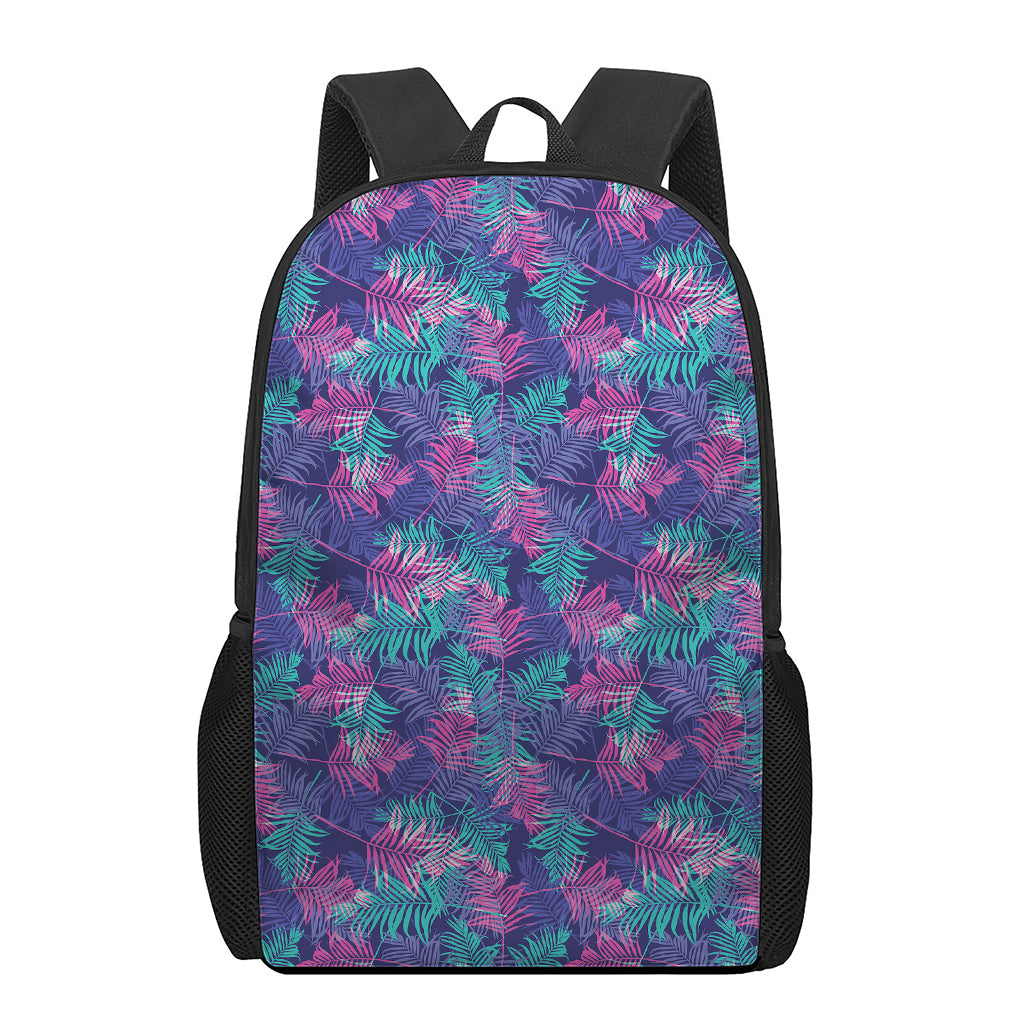 Pink And Blue Tropical Palm Leaf Print 17 Inch Backpack