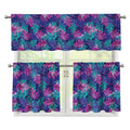 Pink And Blue Tropical Palm Leaf Print 3 Piece Kitchen Curtains