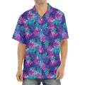 Pink And Blue Tropical Palm Leaf Print Aloha Shirt