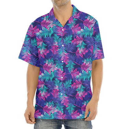 Pink And Blue Tropical Palm Leaf Print Aloha Shirt